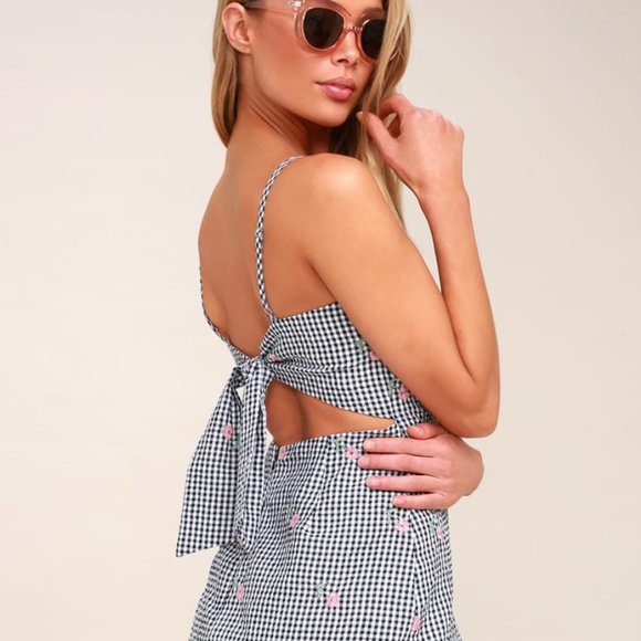 Lulu's Black and White Gingham Dress Tie Back Sz L - Picture 4 of 6